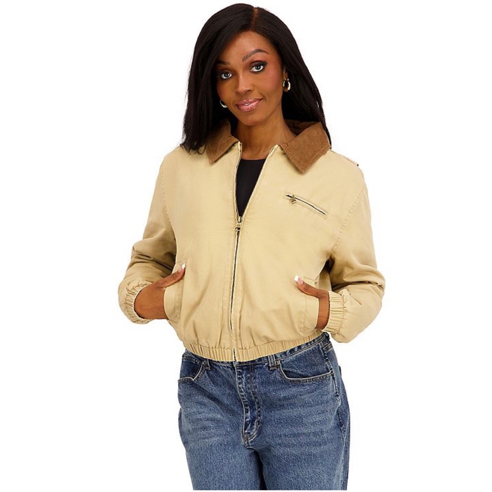 Madden Girl Tan with Brown Corduroy Collar Bomber Jacket NWT